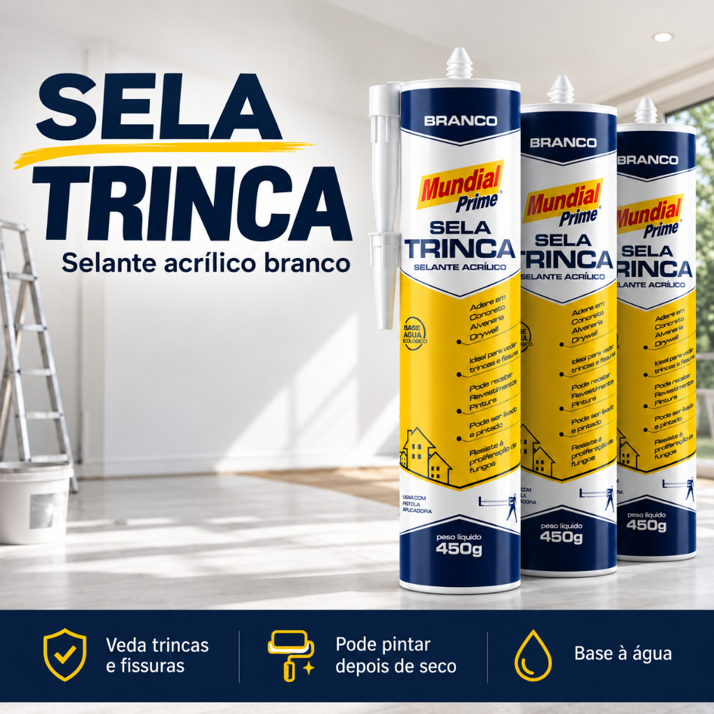 Sela Trinca Branco Adesivo Vedante Acrílico Fácil Aplicação Com Ótima Aderência 450g Mundia Prime