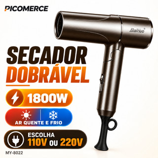 Secador de Cabelo Dobrável 1800W Portátil com Ar Quente e Frio 110V ou 220V MY-8022
