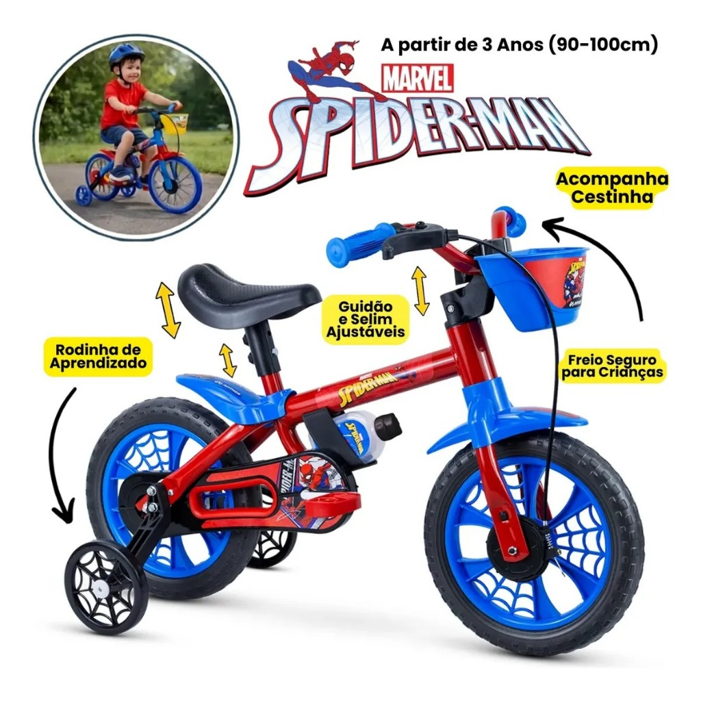 BICICLETA INFANTIL NATHOR HOMEM ARANHA ARO 12 SPIDER-MAN