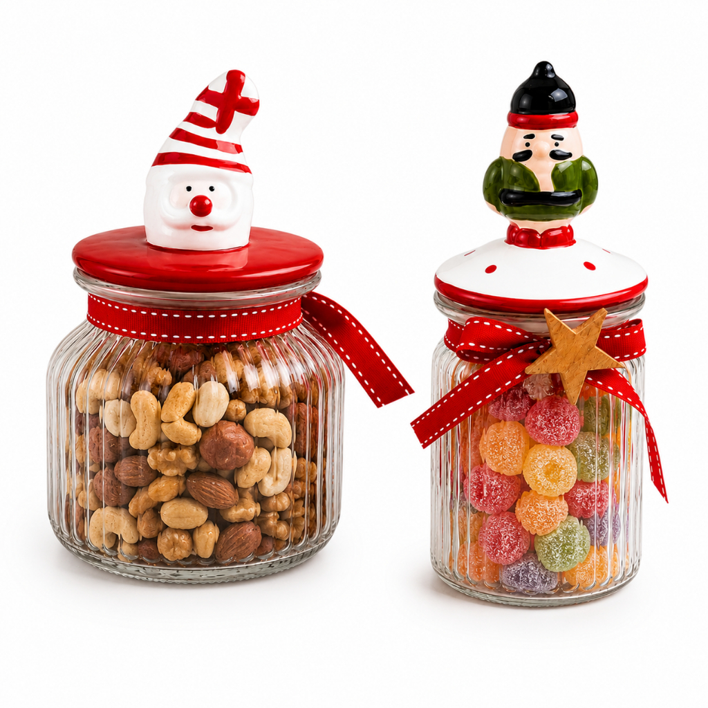 Pote De Vidro 300ml, 550ml Com Tampa Decorativa Natalina Para Doces E Biscoitos