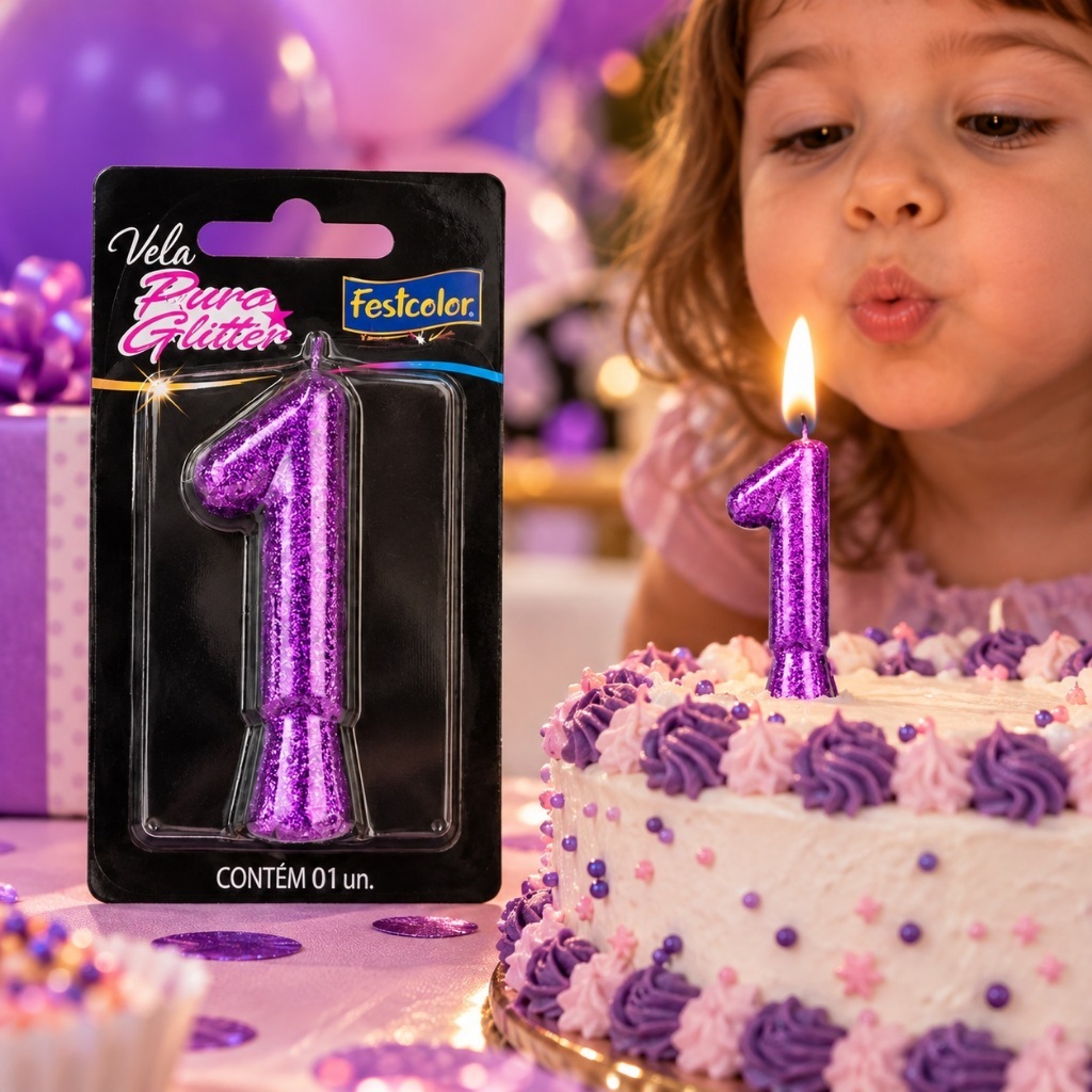 Vela Puro Glitter Roxa Festcolor Aniversário — imagem 2 de 2