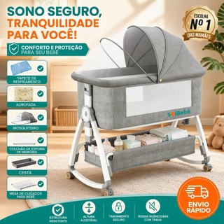 Berço Portátil Moises Co-bed Com Balanço Mosquiteiro e Cesto Regulagem de Altura