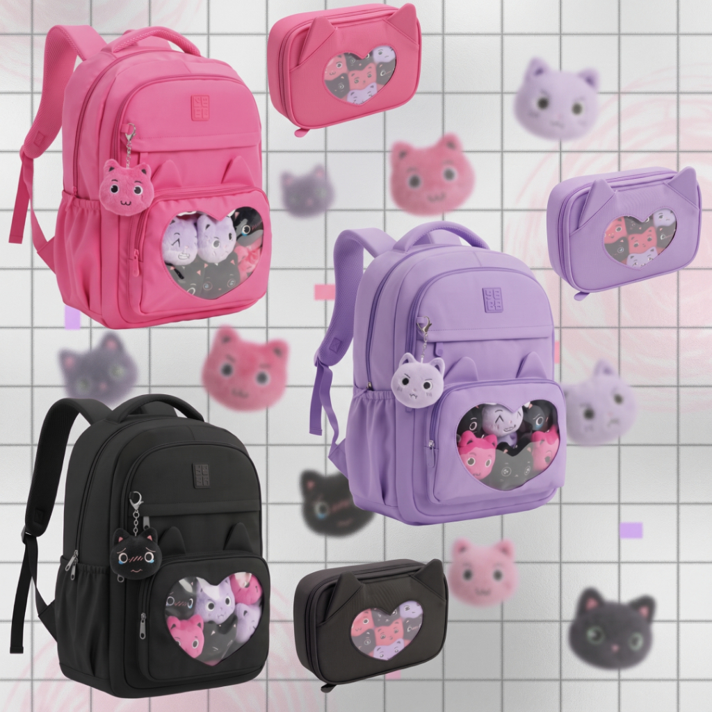 2027 Nova Kit Mochila Ita Bag Juvenil Feminina || Mochila Escolar com Chaveiro de Pelúcia + Estojo Box MF8250