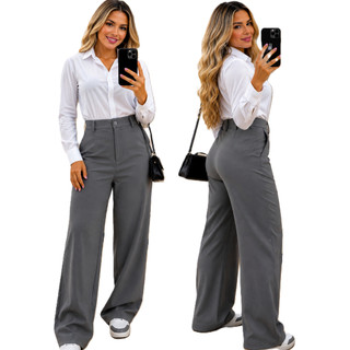 Calça Alfaiataria Wide leg Pantalona P ao G3 Cintura Alta  Plus size Feminina Elegante Chique Casual