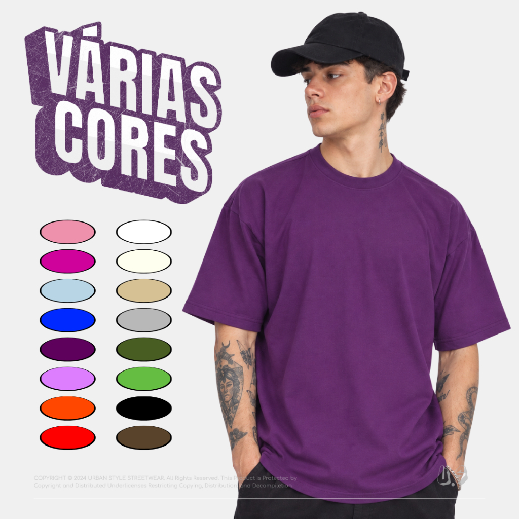 Camiseta Masculina Streetwear Básica Lisa 100% Algodão Fio 30.1 Penteado Gola Redonda Confortável Premium