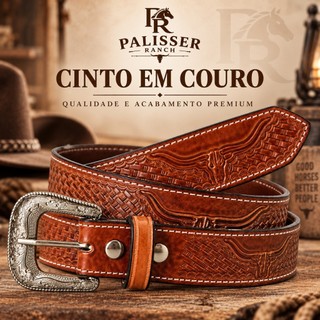Cinto Masculino Country Cowboy em Couro com Fivela Trabalhada Western para Rodeio Festa e Uso Casual.