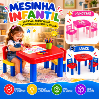 Mesa Mesinha Infantil Didática Criança Com 2 Cadeirinhas