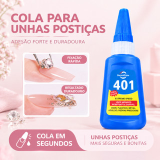 Cola 401 Instantânea Forte para Unhas Postiças, Fixação Rápida e Duradoura para Decoração de Pedras de Unha