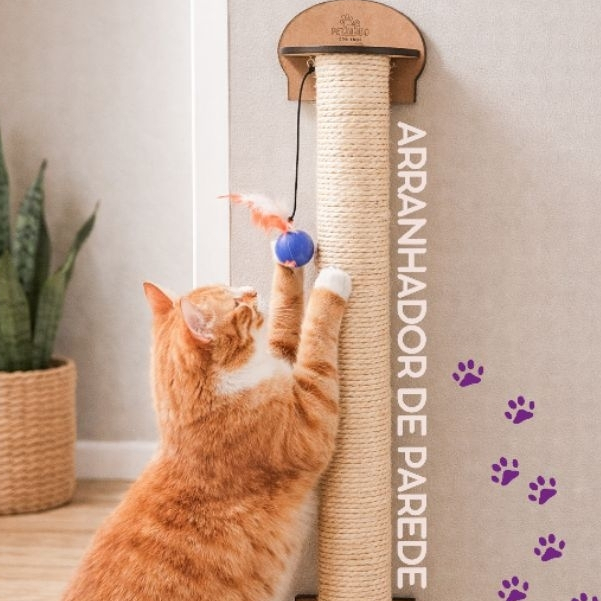 Arranhador de Parede para Gatos | Sisal Natural 6mm | Brinquedo Anti Estresse | MDF Reforçado | Ideal para Apartamento