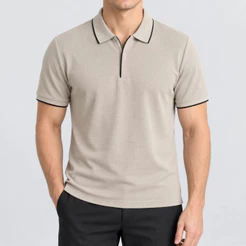 Camisa Polo Masculina Waffle Zíper Oculto | Moda Legal Homem | Sem Costura Premium