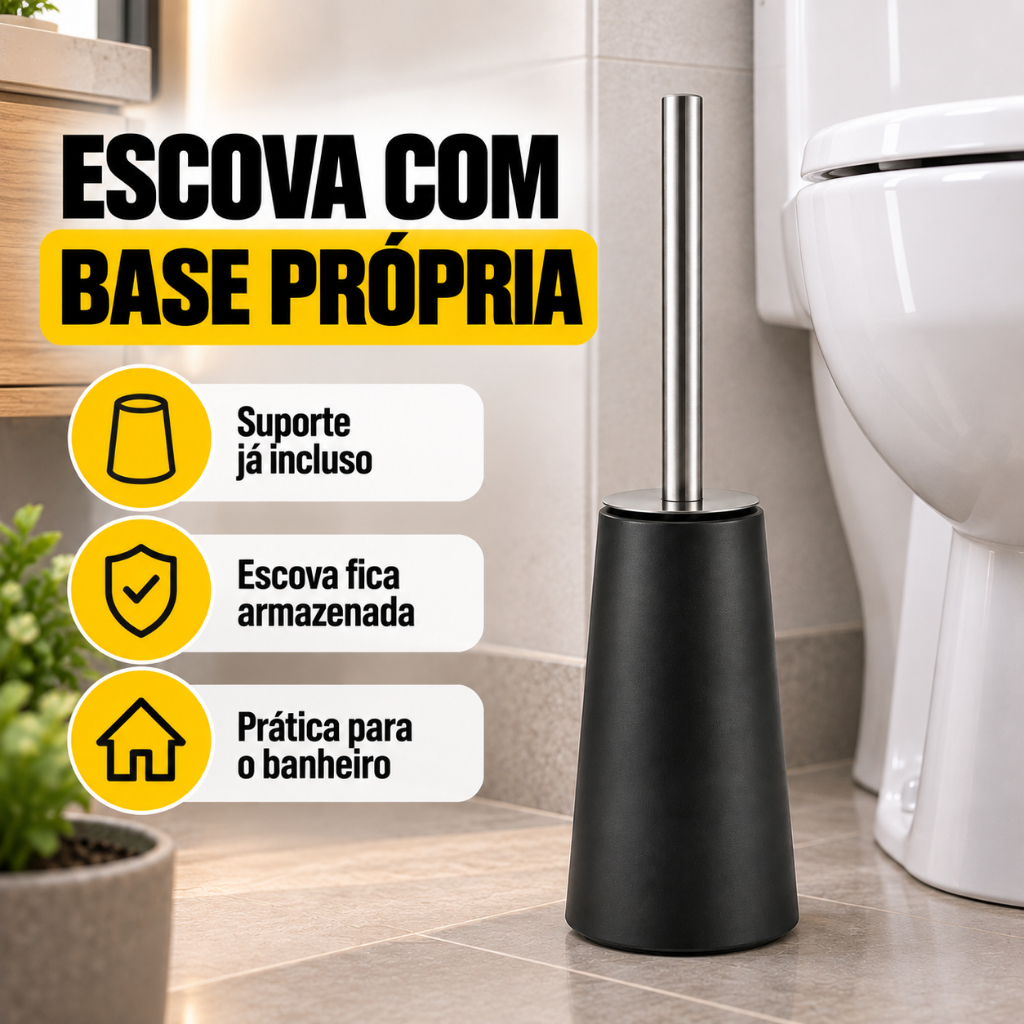 Escova Sanitaria Inox Preto Com Base Banheiro Vaso Higienica Duravel