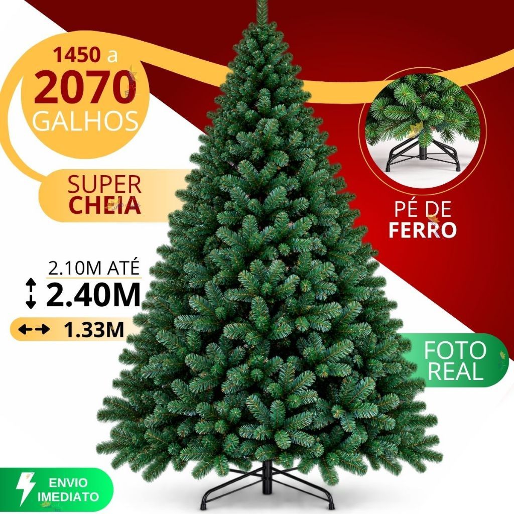 Arvore de Natal 2 Metros 40cm 2070 Galhos até 210cm 1800 Exclusiva Super Cheia Grande Luxo Decoração de Natal 2026