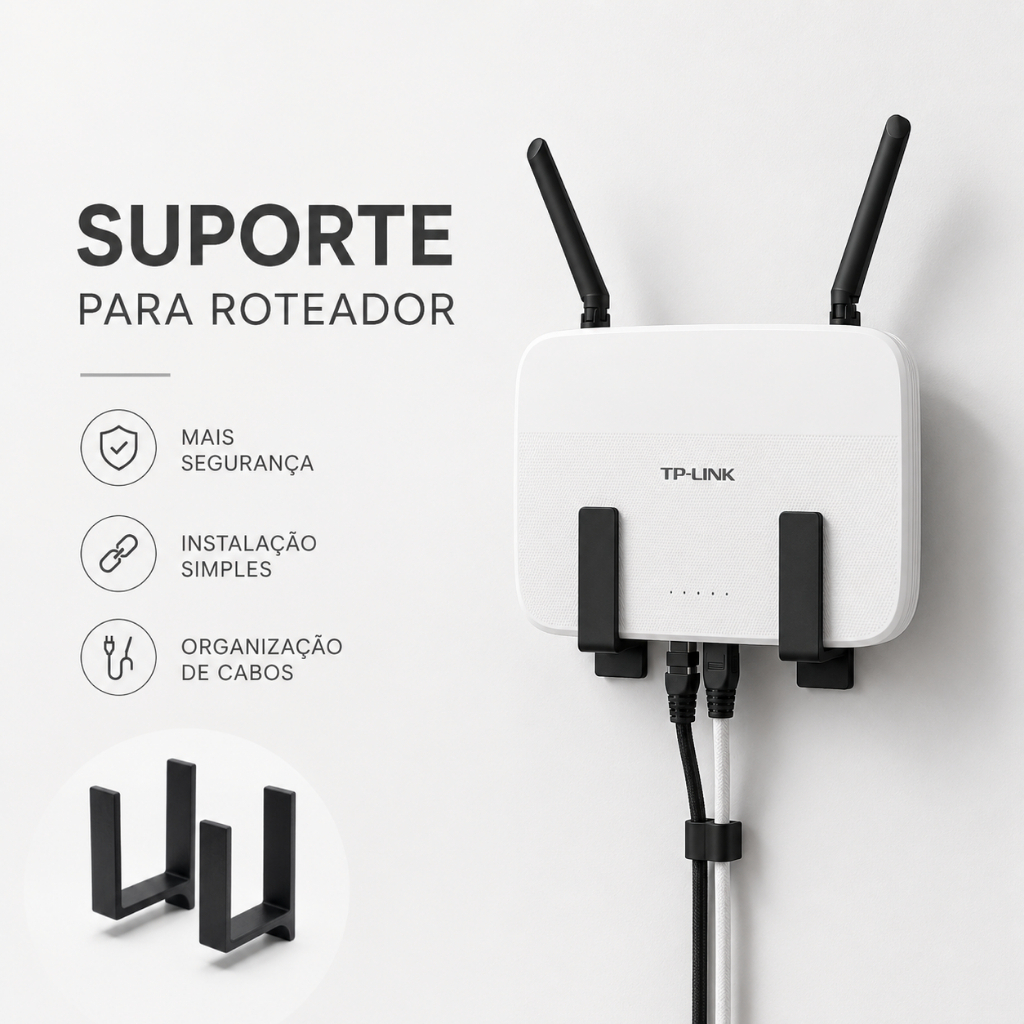 Suporte para Roteador e Modem de Parede Sem Furo com Fita Dupla Face Universal Organizador WiFi Adesivo