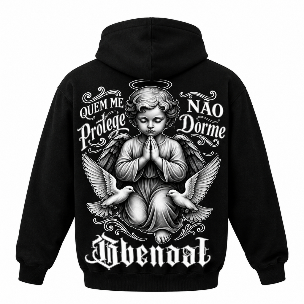 Moletom Canguru Streetwear Anjo BLESSED Unissex Masculino e Feminino Flanelado Blusa de Frio Estampado