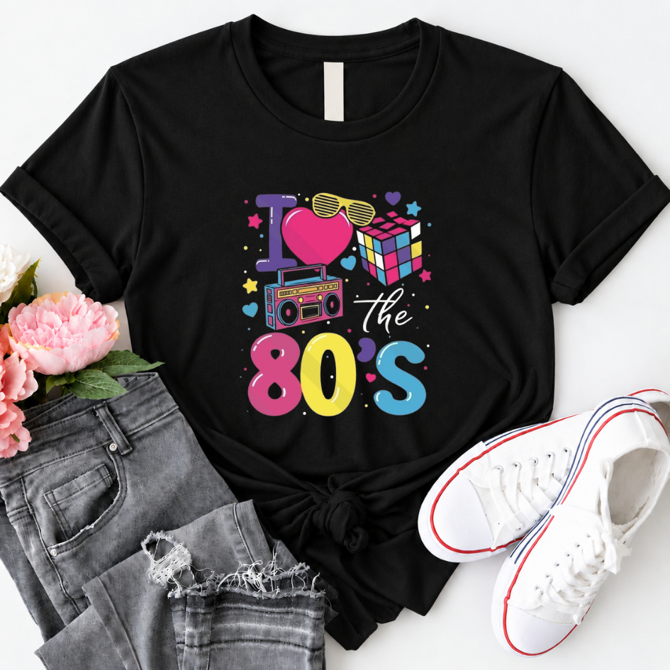 Camiseta Feminina Estampada I Love 80s Anos 80 Moda 100% Algodão Lançamento T-shirt
