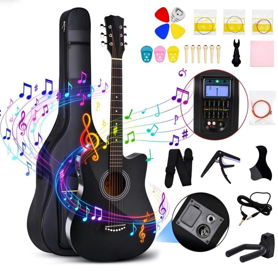 Kit Violão Eletroacústico 38 Pol Iniciantes Com Capa Correia Cabo Capotraste Palhetas Acessórios Completos