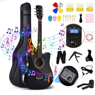 Kit Violão Eletroacústico 38 Pol Iniciantes Com Capa Correia Cabo Capotraste Palhetas Acessórios Completos