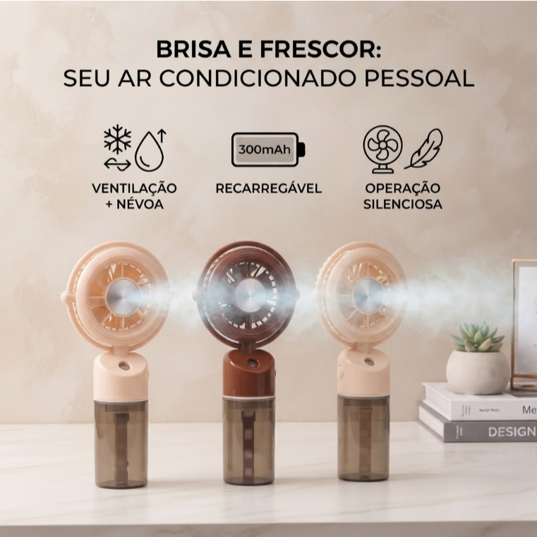 Mini Ventilador Portátil com Névoa 300mAh Recarregável USB Tipo-C 3 Velocidades Compacto Modelo OIH-6114