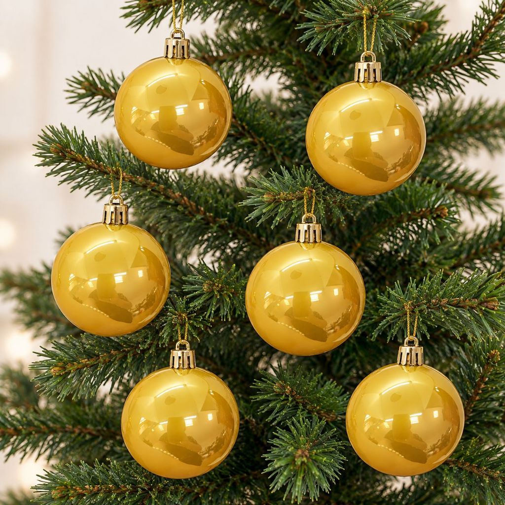 Bola de Natal em Tubo - Perolado Ouro - 6cm - 6 unidades - Cromus - Rizzo | Decoração árvore