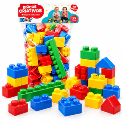 Blocos Criativos Educativos 48 Pecinhas Peças de Montar Coloridas +24 Meses Kendy | QUEEN SHOP