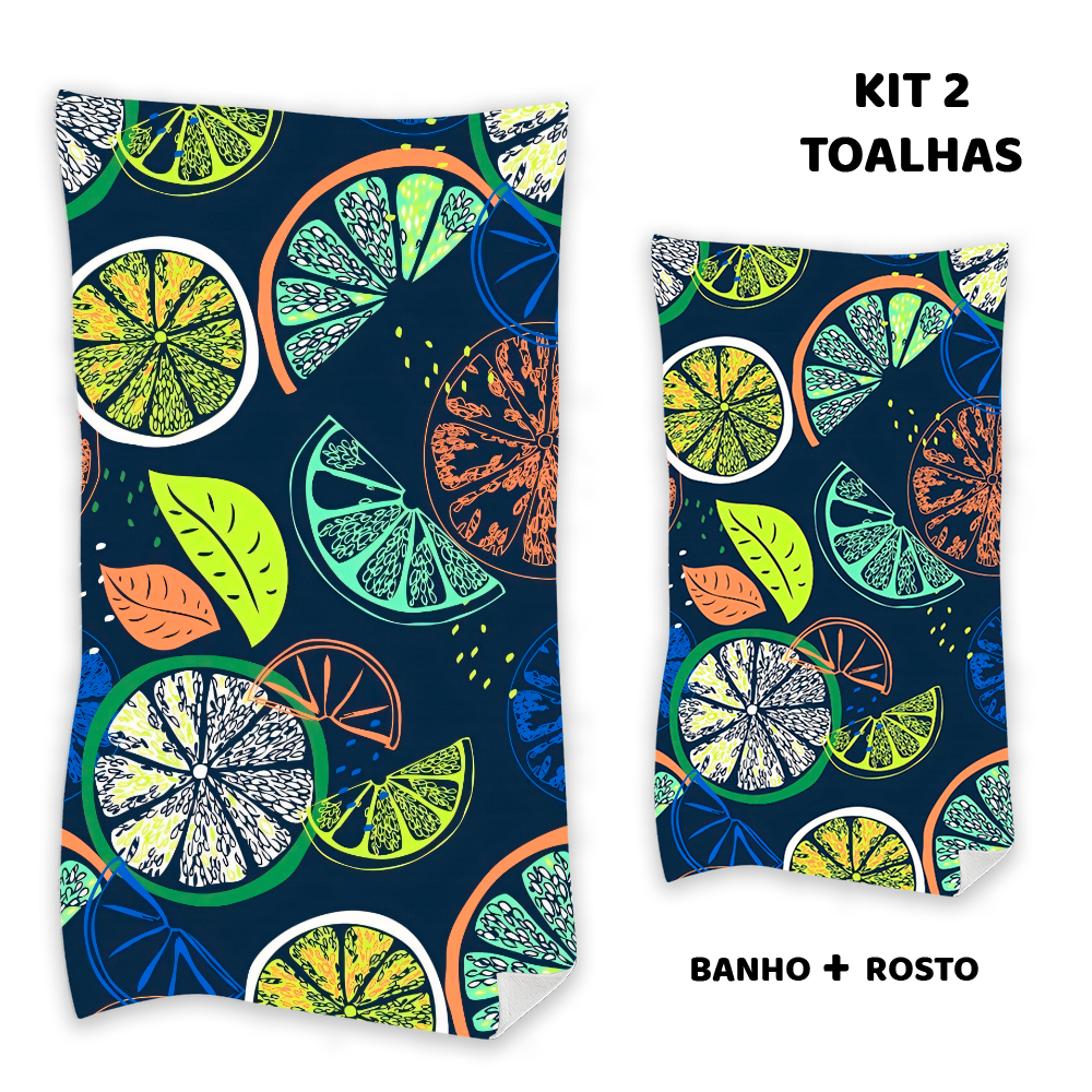 Kit 2 Toalhas Felpudas de Banho e Rosto Tropical Estampadas para Praia 1 Banho 1 Rosto