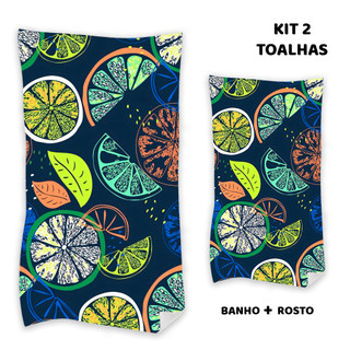 Kit 2 Toalhas Felpudas de Banho e Rosto Tropical Estampadas para Praia 1 Banho 1 Rosto