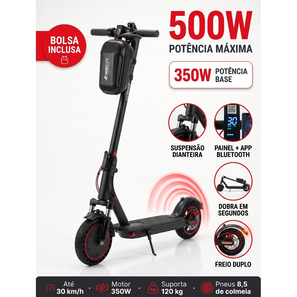 Patinete Elétrico 350W 30km/h Scooter Dobrável 3 Velocidades com Amortecedor para Passeio