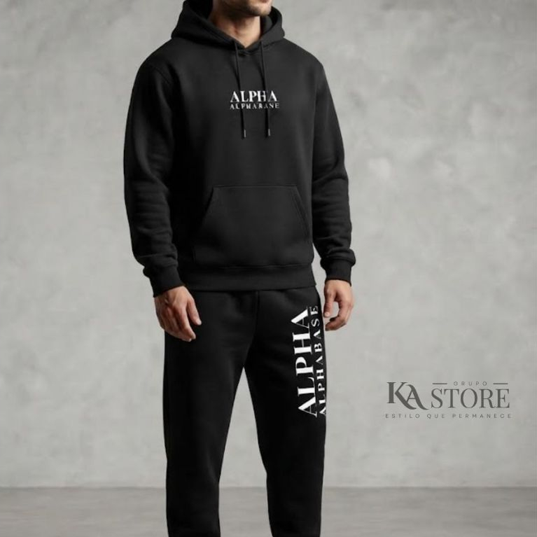 Conjunto Moletom Canguru Capuz e Bolso e Calça Jogger Moletons Algodão Confortável Moleton Unissex
