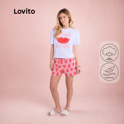 Lovito Conjunto de Pijama Curto Com Scrunchie PJB18741904