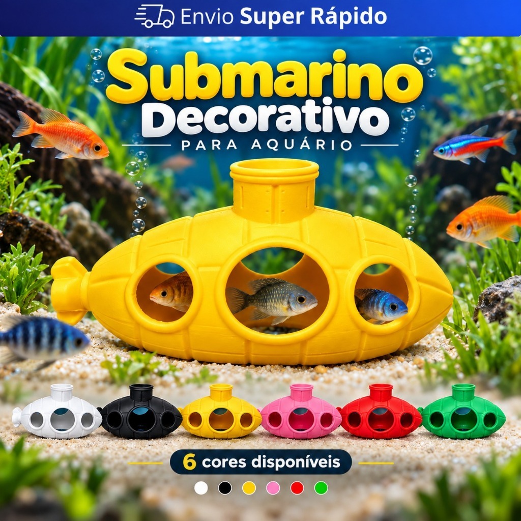 Submarino Decorativo para Aquário Abrigo Esconderijo para Peixes Enfeite Aquarismo