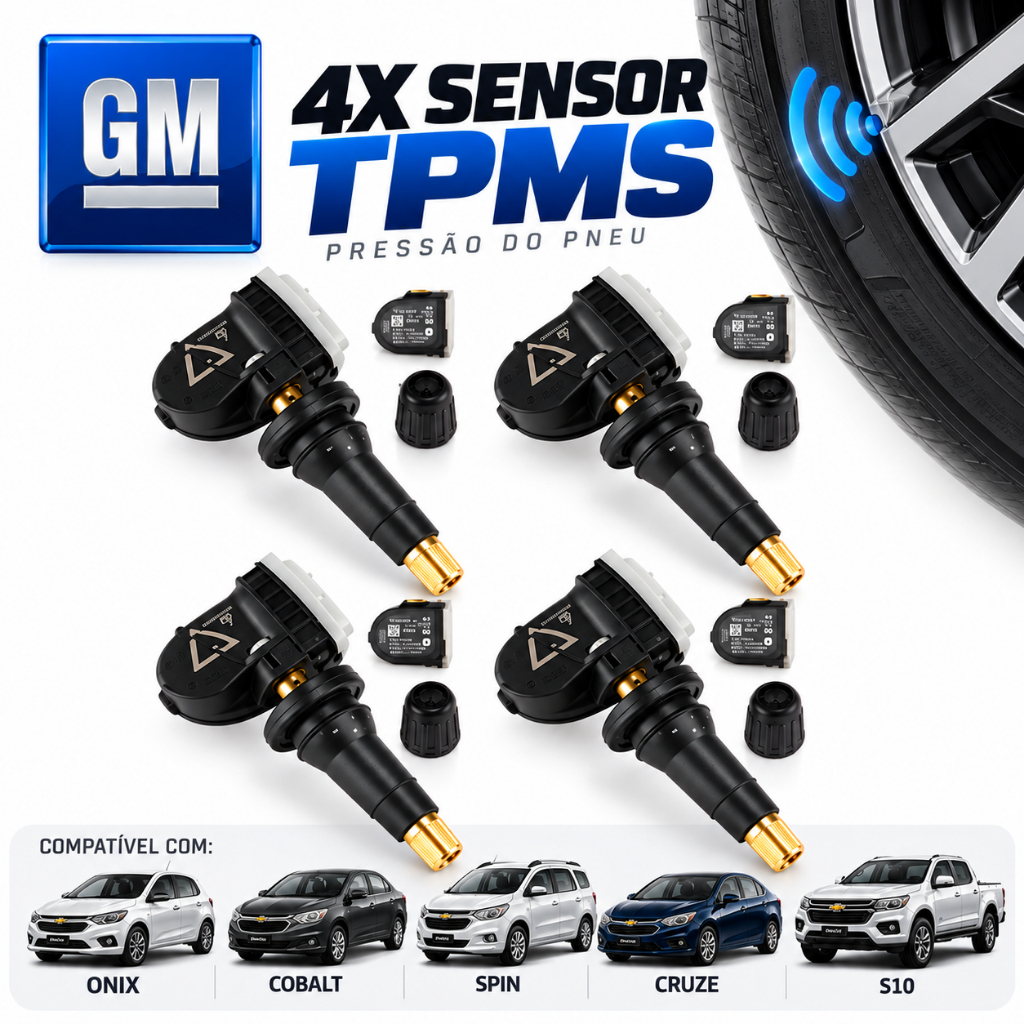 4x Sensor Tpms Pressão Pneu Gm Onix Cobalt Spin Cruze S10