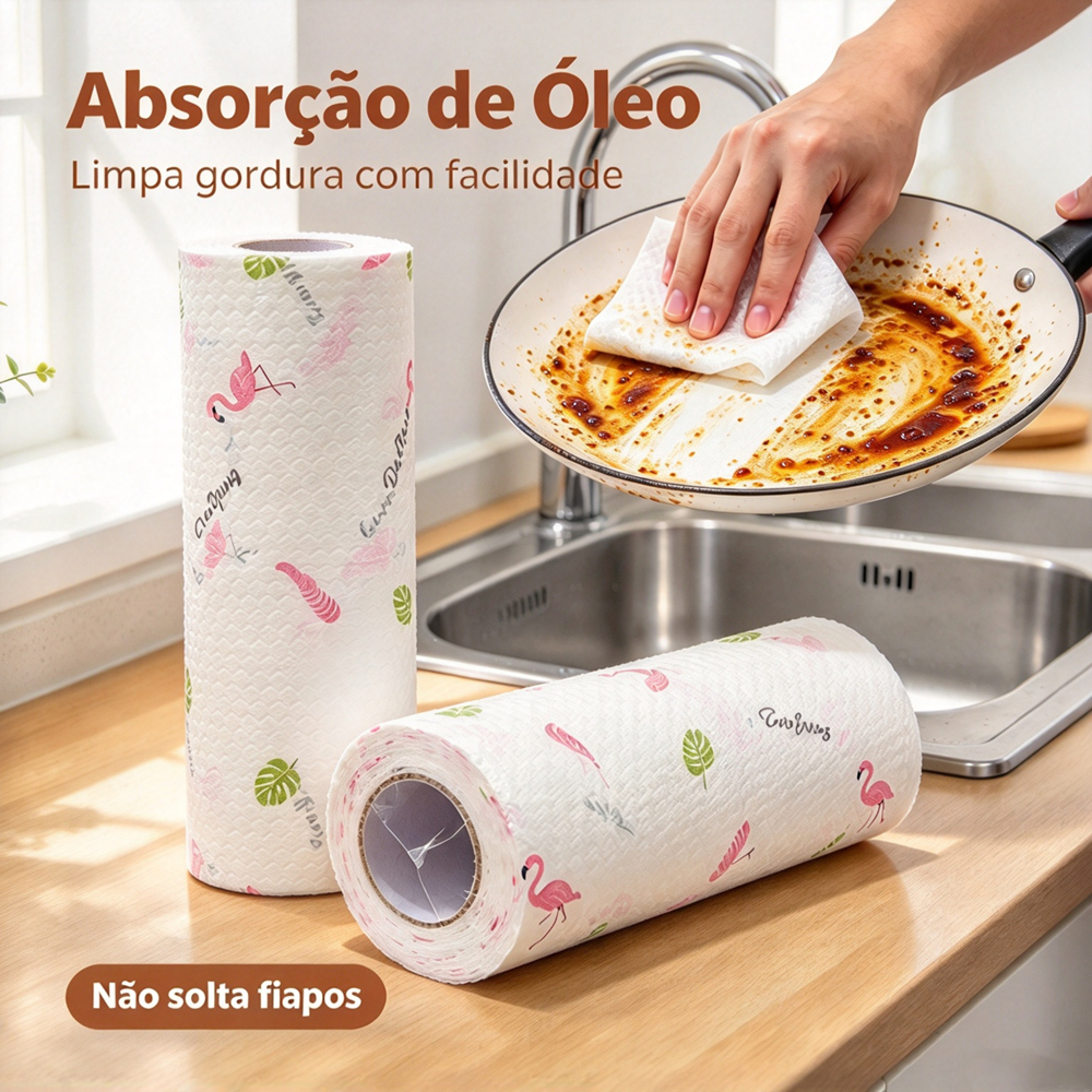 Papel Toalha Cozinha Reutilizável Toalhas Limpeza Lavável Absorvente Água Papel Pano de Limpeza Multiuso Rolo