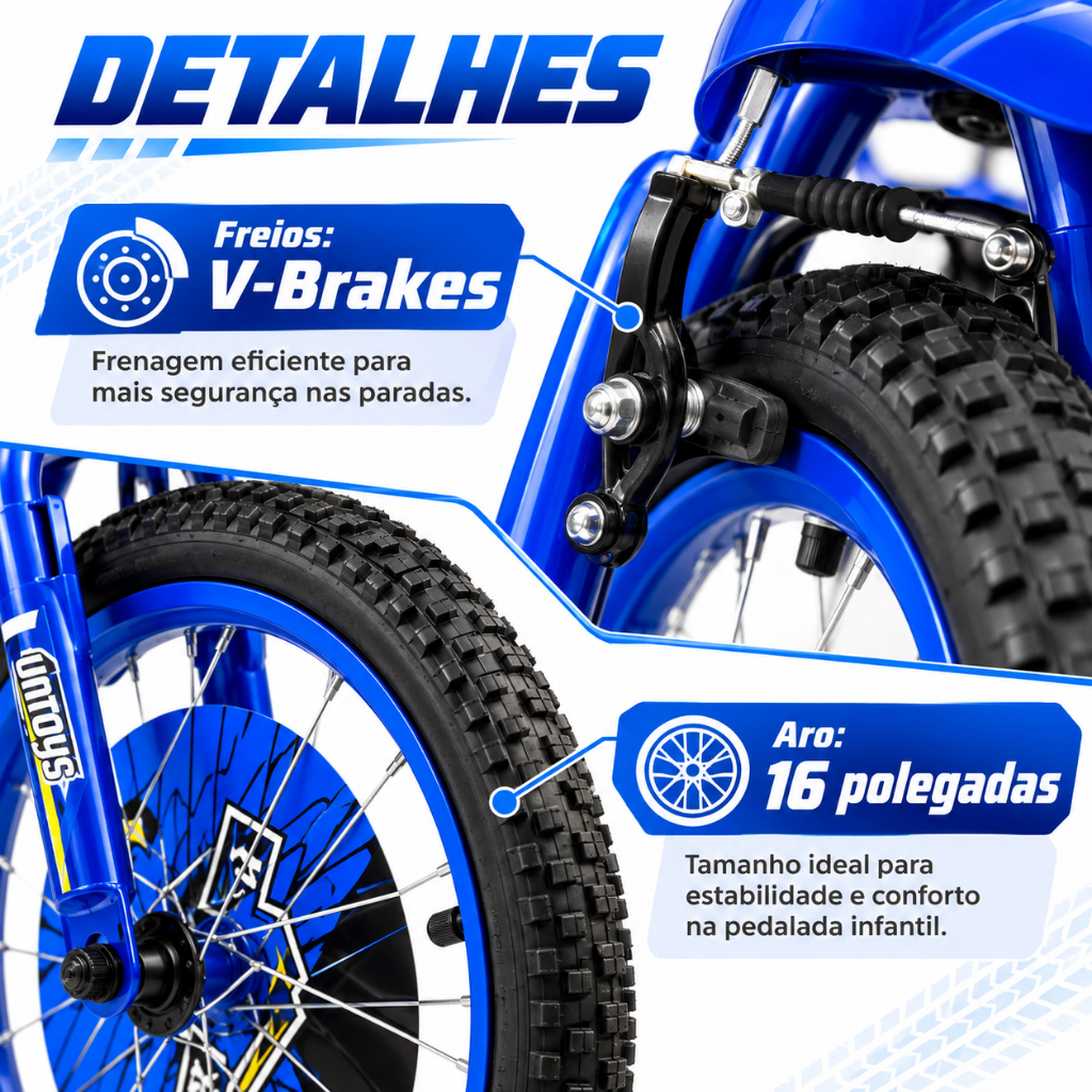 Bicicleta Cross Unitoys Moto Cross Aro 16 com Freios V-Brakes e Rodinhas Laterais de Apoio · foto 2