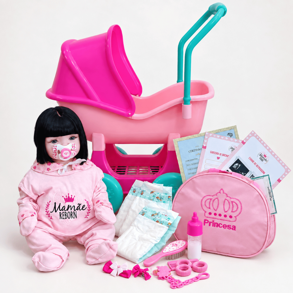 Bebê Reborn Silicone Enxoval 28 Itens Boneca Carrinho Berço - 48cm!