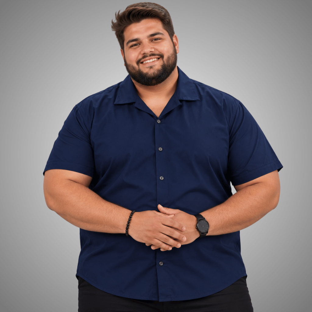 Camisa Plus Size Gola Americana Tactel Leve Básico Abertura Frontal Manga Curta Colarinho Havaiana
