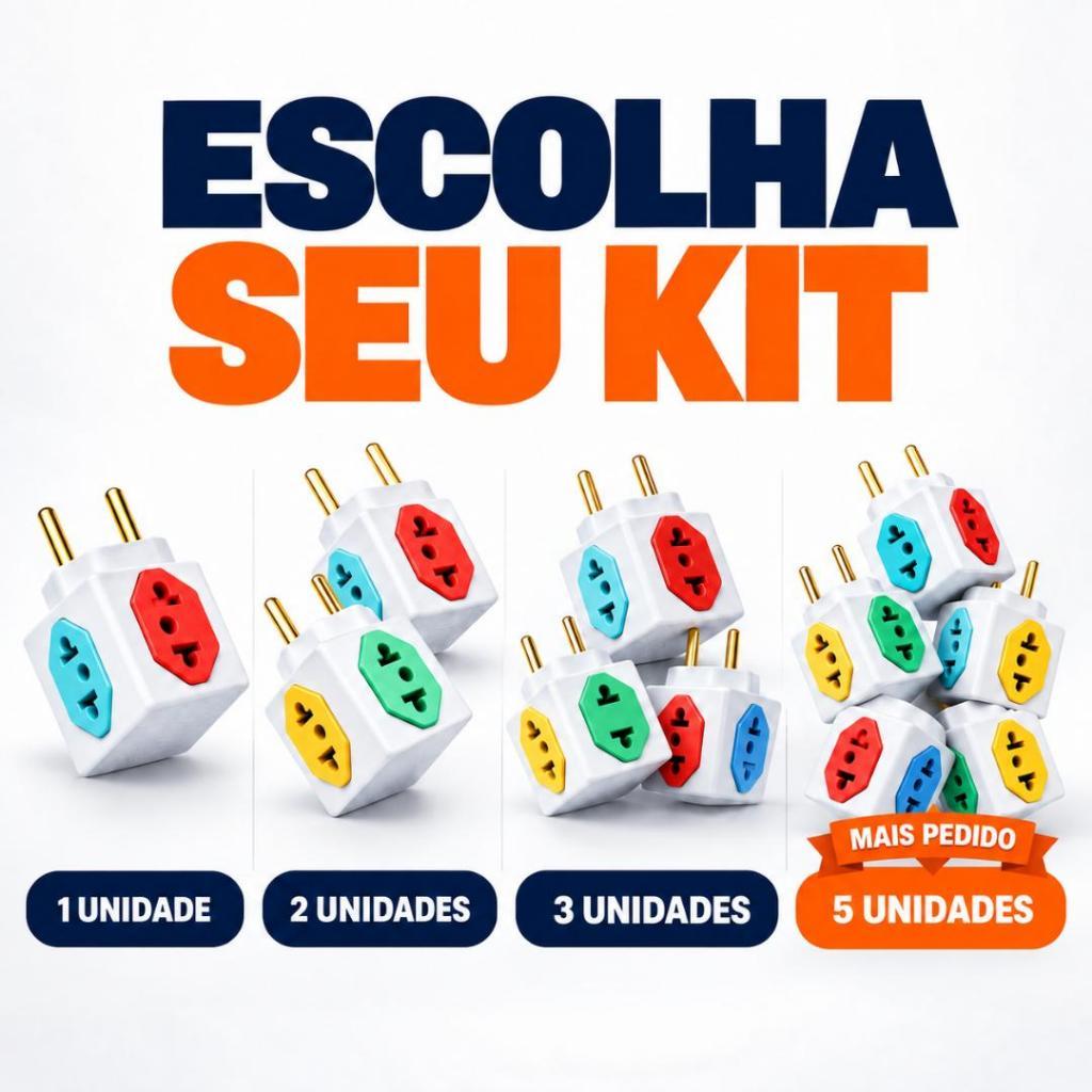 Adaptador de Tomada Benjamin Tipo Cubo Universal Colorido 10A/20A Bivolt Pino Fino e Grosso — imagem 2 de 2