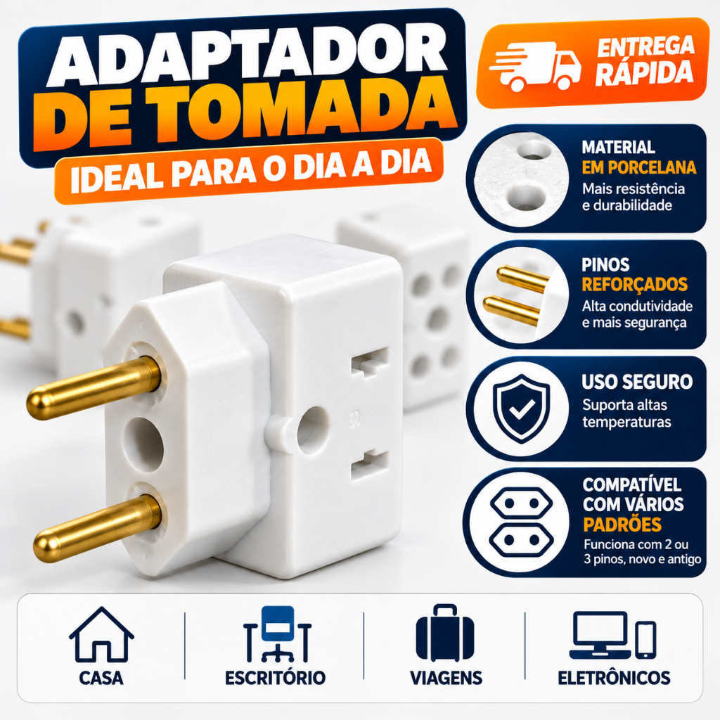 Adaptador Universal Pino Tomada Bob Esponja Benjamin 10A/20A Alta Tensão e Resistente