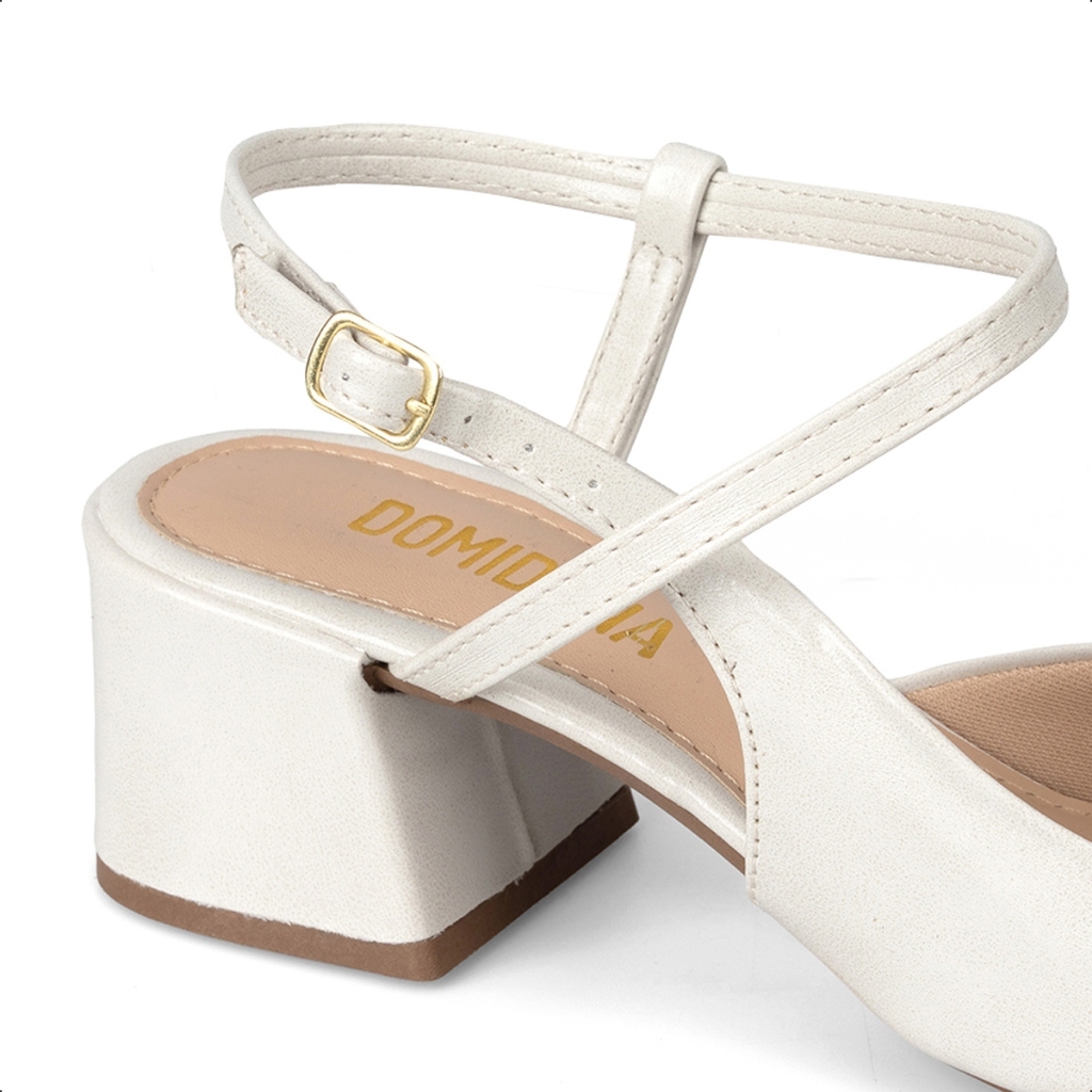 Scarpin Slingback Feminino Bico Fino Salto Bloco Médio Confortável com Fivela Ajustável Domidona — imagem 2 de 2