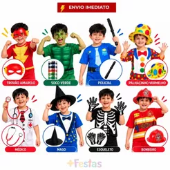 Fantasia Infantil Herois Médico Mago Policial Esqueleto Palhaço + Acessórios