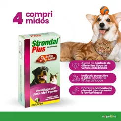 Strondal Plus Vermífugo Oral Cães e Gatos Indubras 4 comp