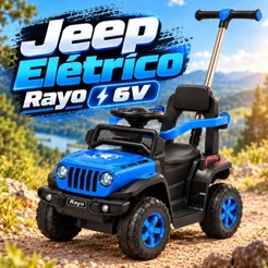 Quadriciclo Elétrico Infantil Rayo com Empurrador Luzes e Aste Protetora