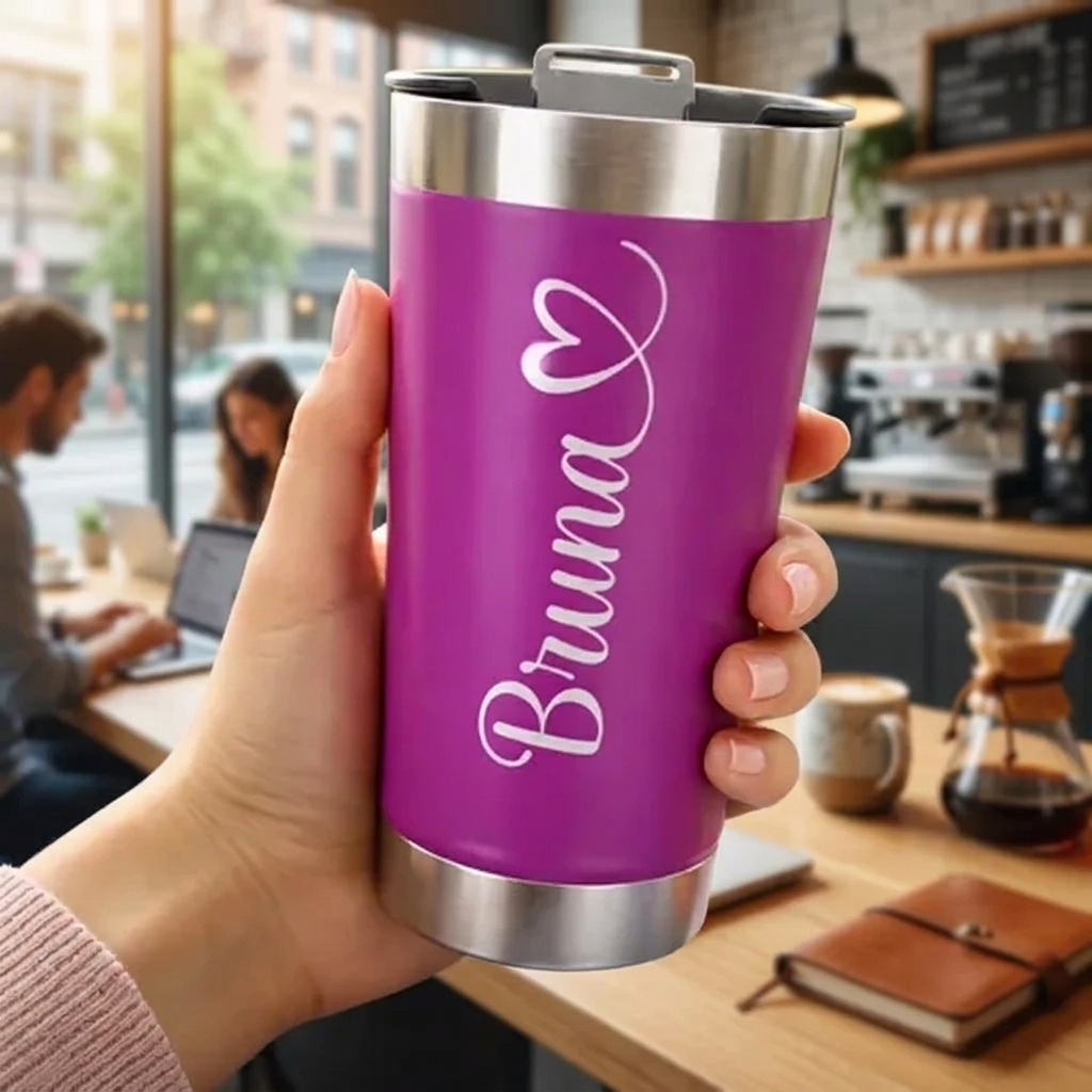 Copo Térmico Caneca GRAVADO COM NOME VERTICAL 473ml com GRAVAÇÂO no abridor. ENVIO RÁPIDO