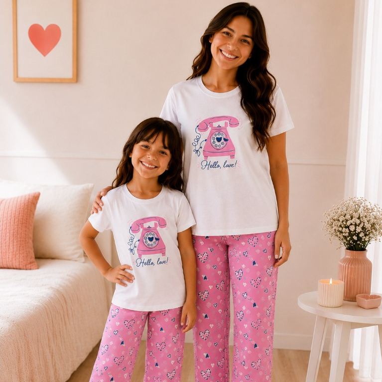 KIT Pijama Mãe e Filha Inverno Blusa Calça Conjunto Quentinho Confortável Feminino Infantil e Adulto