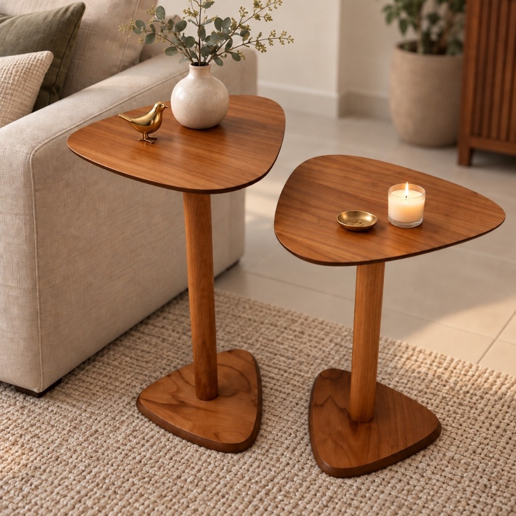 Kit 2 Mesas Laterais Orgânicas Amadeiradas MDF Mesa de Canto Auxiliar Apoio Sofá Cabeceira Sala Quarto Decoração