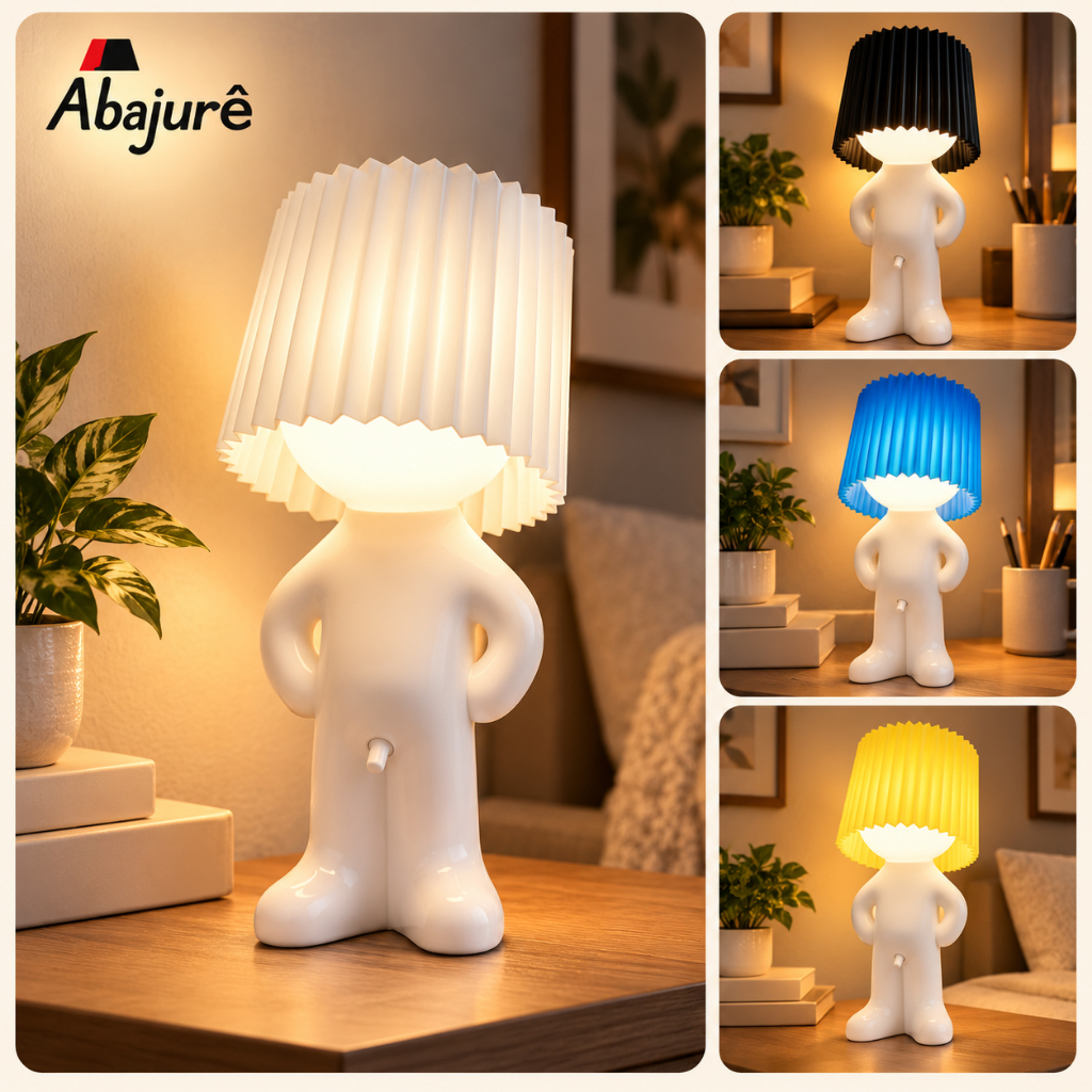 Luminária De Mesa Abajur LED Menino Infantil Moderno Azul Laranja Preto Branco Luz Noturno Quarto