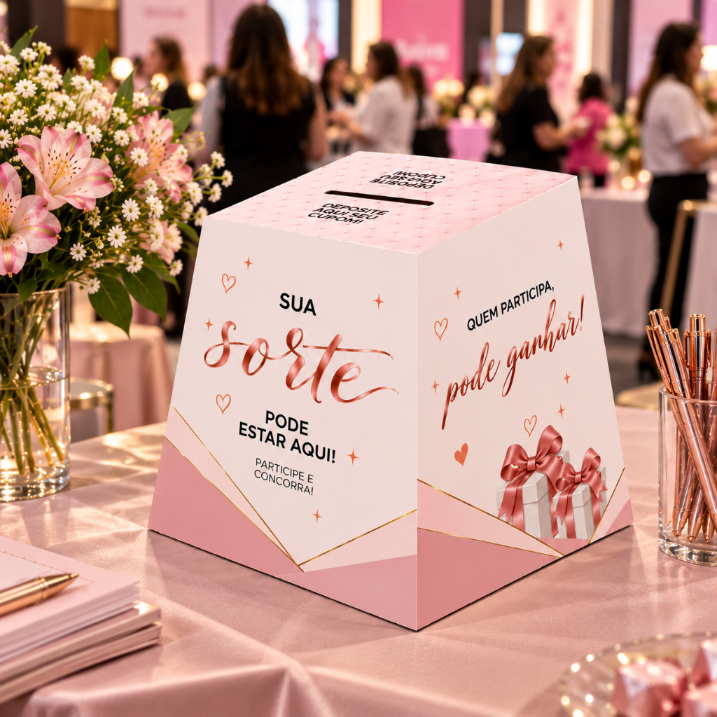 Urna Promocional para Sorteios e Captação de Clientes Rosa, Consultorios, Clínicas, Lojas, Cosméticos
