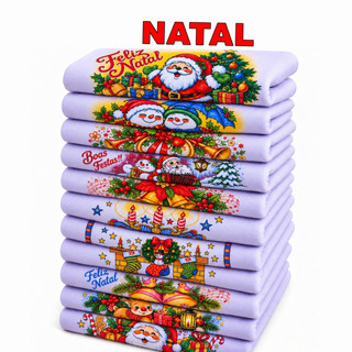 Kit 10 Pano De Prato Natal Grande Pano de Copa e Cozinha Atacado 45x75 Cm Pano de Prato Natalino Estampado Algodão