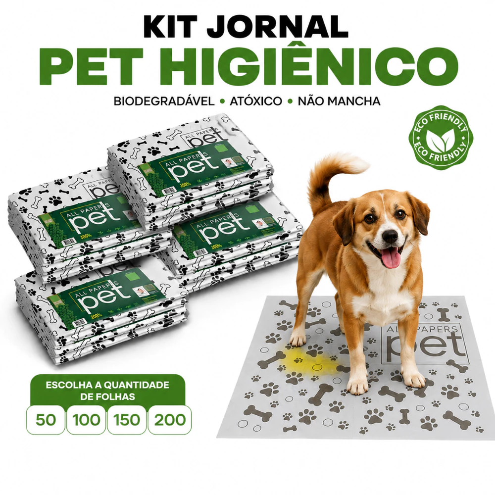 Kit Jornal Pet Higiênico 50/100/150/200 Folhas Biodegradável não vaza grande 64x58cm cachorro gato