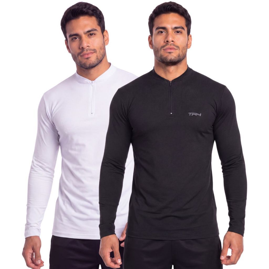 Combo 2 Camisas Blusas Masculina Esportiva Ziper Proteção UV Solar Térmica Casual Academia