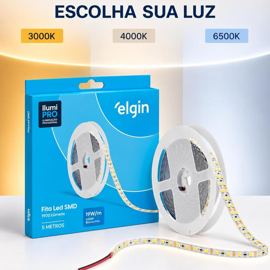 Fita LED SMD Elgin 19W/m 24V 5m 240 LEDs Luz 3000K 4000K 6500K